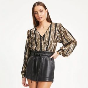 BRAND NEW Gold and Black Long Sleeve Sequin Bodysuit
